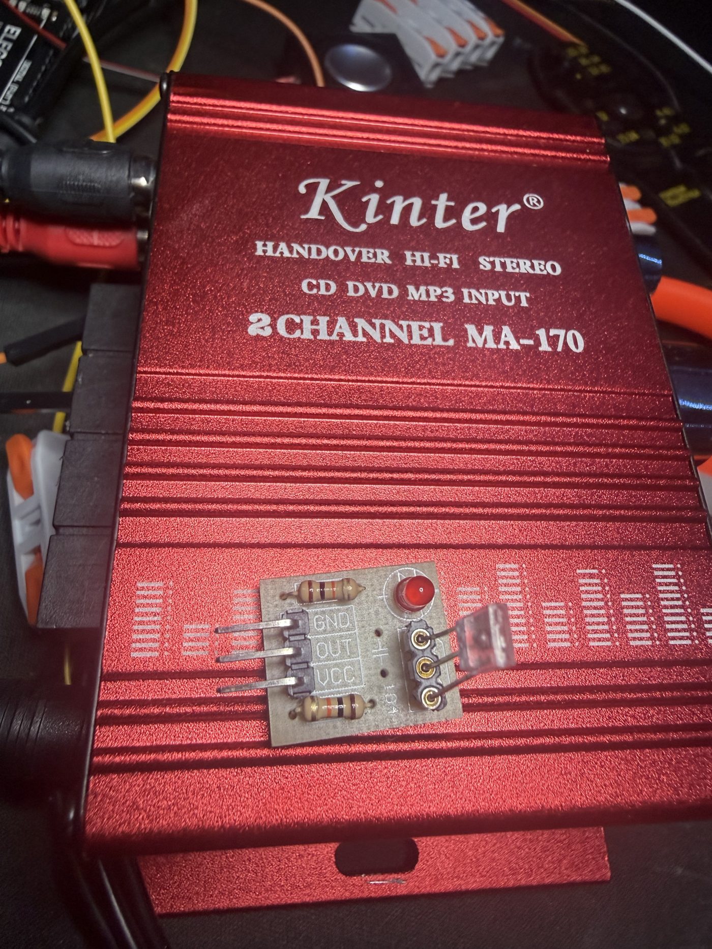 Kinter two-channel amplifier wired to the receiver