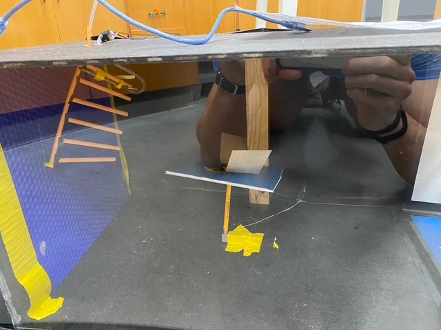 Inside the test section with the stand and straws